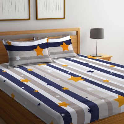 200TC Elastic Fitted Double Bedsheet with 2 Pillow Covers