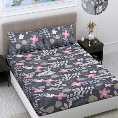 Premium Glace Cotton Elastic Fitted King Size Double Bedsheet